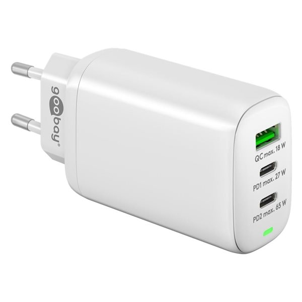 Goobay USB-Lader 2xUSB-C PD og USB QC 65W Hvit