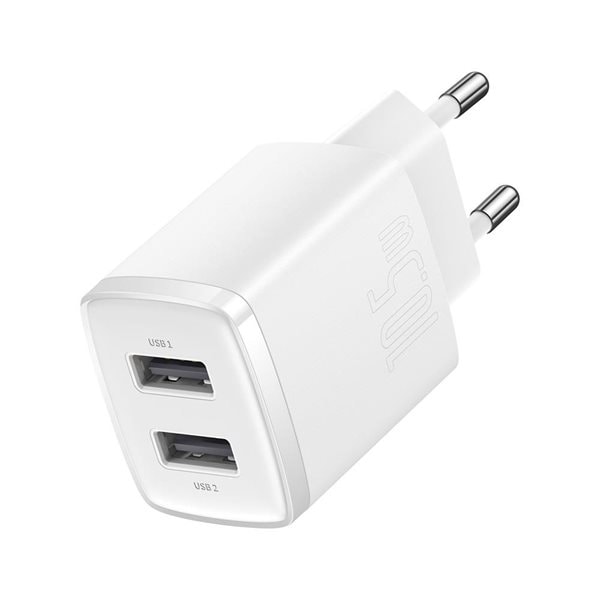 Baseus Vegglader med 2 USB-porter 10w - hvit