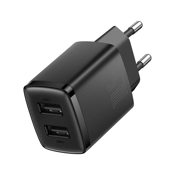 Baseus Vegglader med 2 USB-porter 10w - sort