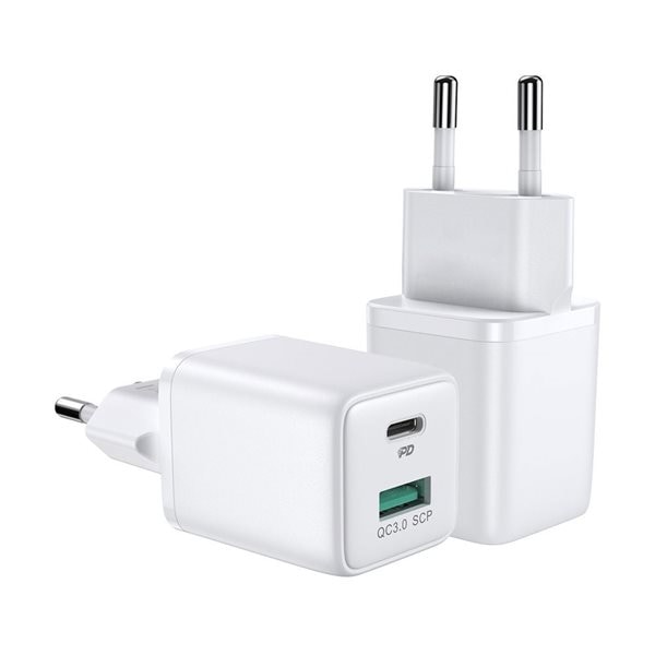 Joyroom USB Vegglader med 1xUSB QC 3.0 1xUSB-C PD 30W - Hvit