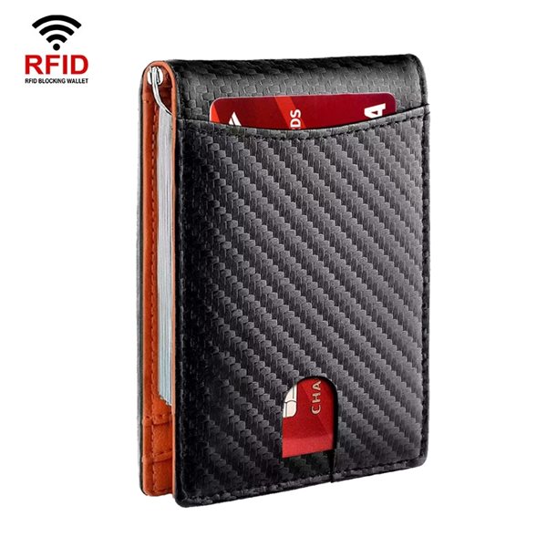 Lommebok i skinn med RFID-beskyttelse for kredittkort - Sort/oransje