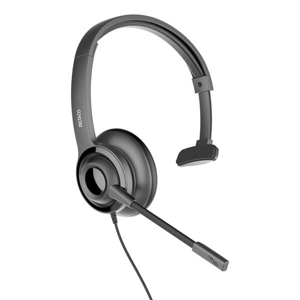 Deltaco USB Mono Headset med mikrofon og volumkontroll