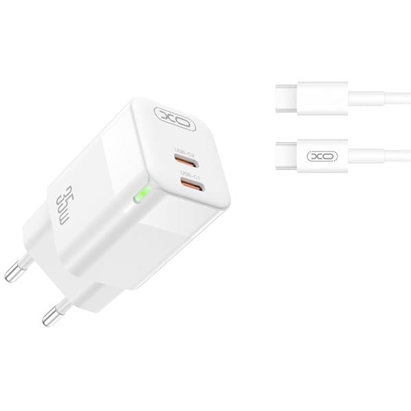 XO USB-C-Lader med 2xUSB-C PD 35W + USB-C-Kabel