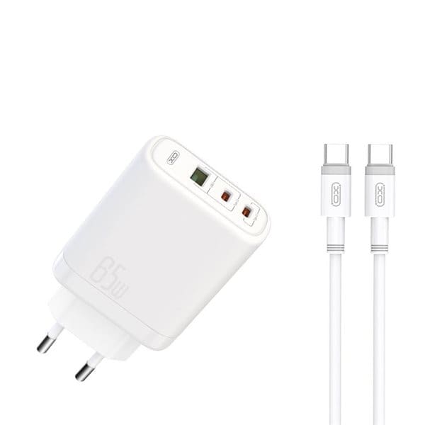 XO USB-lader med 2xUSB-C & 1xUSB PD 65W QC 4 45W med USB-C-kabel