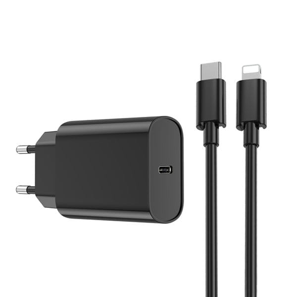 WIWU Vegglader med USB-C & USB-C til Lightning-kabel - Svart