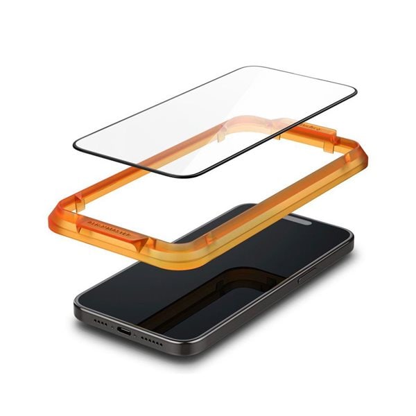 Spigen Alm Glass FC skjermbeskytter til iPhone 15 2-pak - Svart ramme