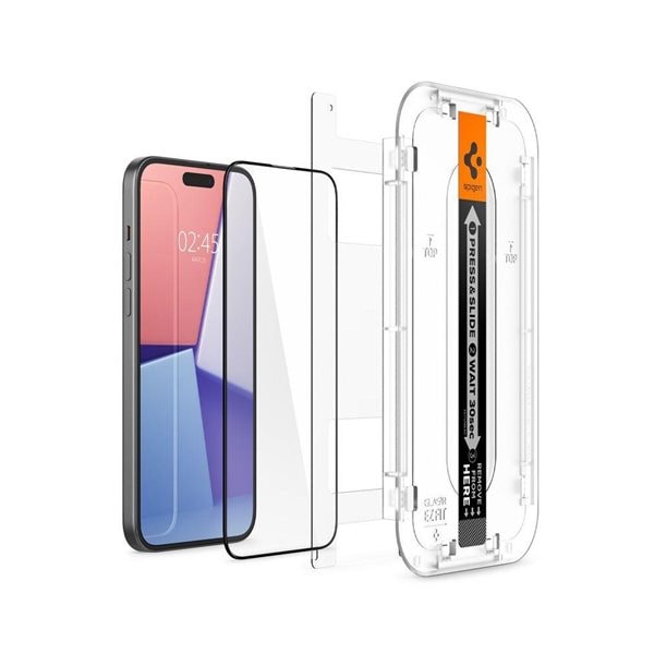 Spigen Glas.TR EZ Fit Tempered Screen Protector for iPhone 15 Plus 2-pak - Svart ramme