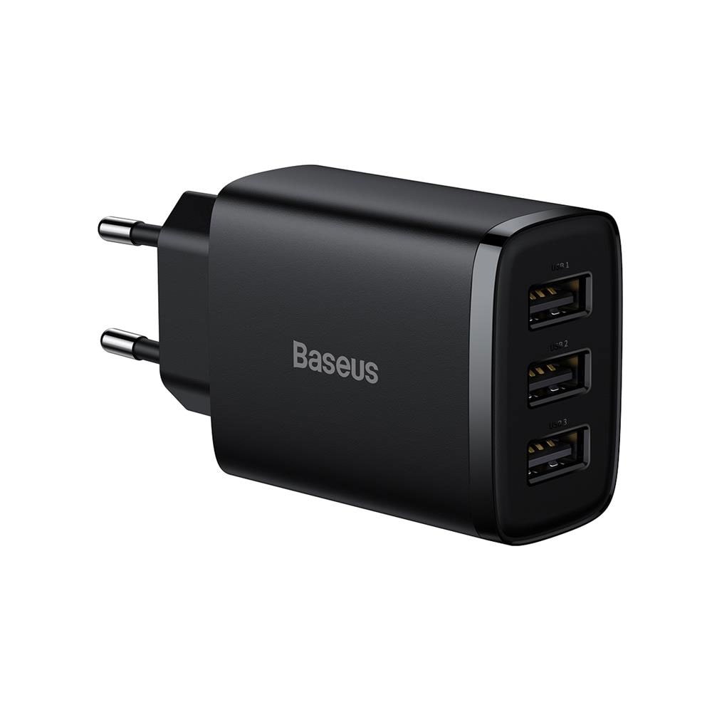 Baseus Vegglader med 3 USB-porter 17w - sort