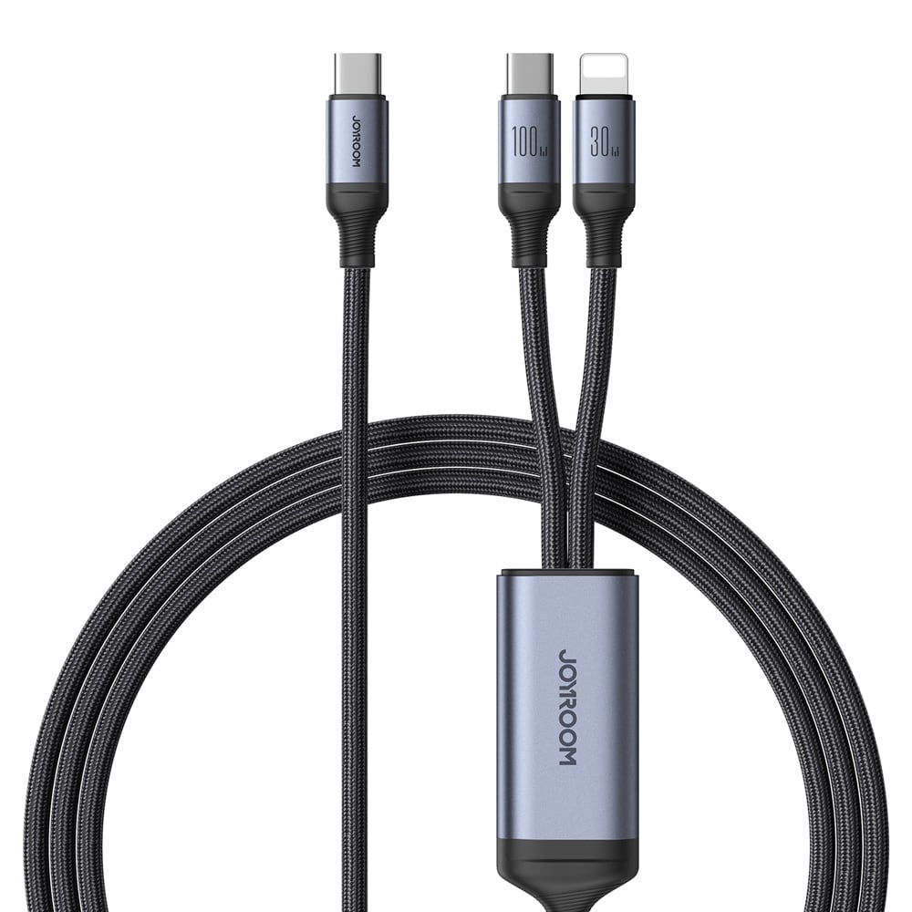 Joyroom 2i1 USB-Kabel USB-C til USB-C & Lightning 100W 1,5m - Sort