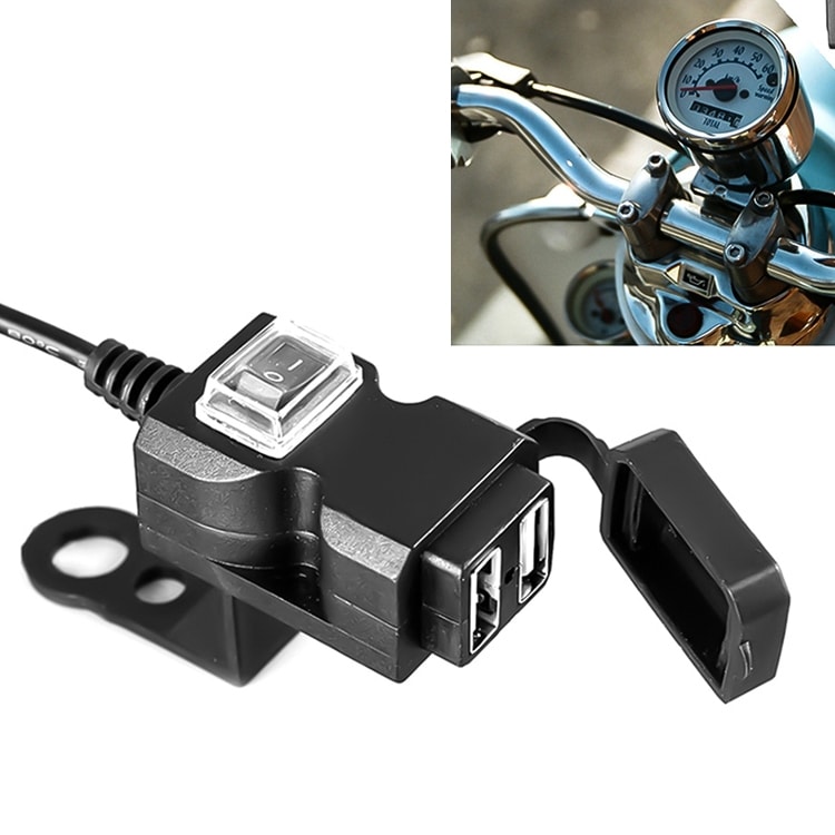 Vanntett dobbel USB-port for motorsykkel 5V 1A/2,1A