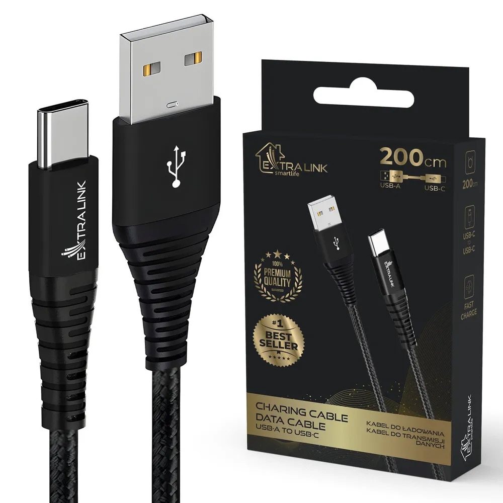 Extralink Smart Life USB-kabel USB til USB-C 3A 2 m - svart