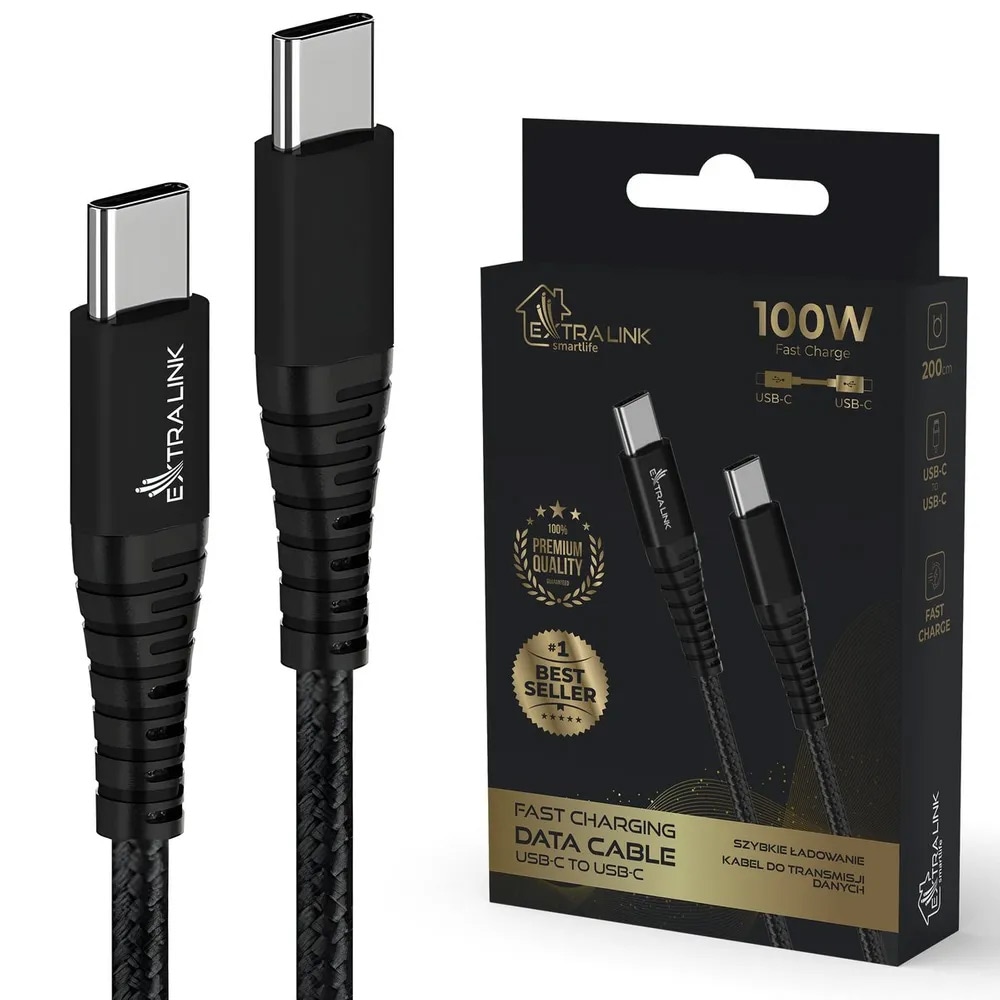 Extralink Smart Life USB-C-kabel 100W 5A 2m - Svart