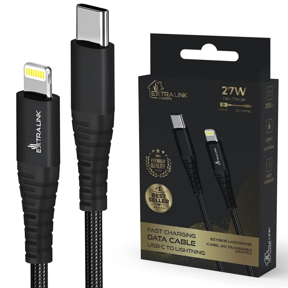 Extralink Smart Life USB-kabel USB-C til Lightning 27W 2m - Svart