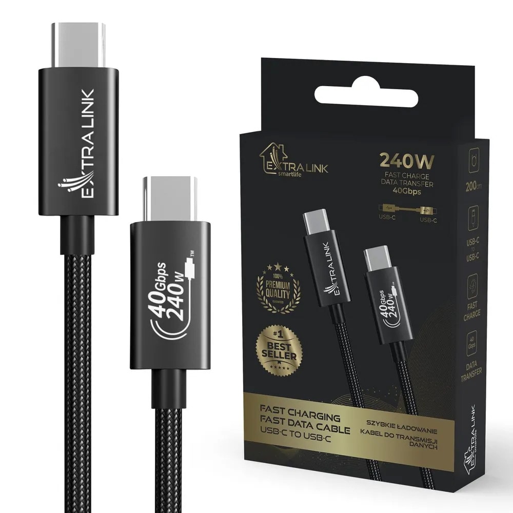 Extralink Smart Life USB-C-kabel 250W 2m - Svart
