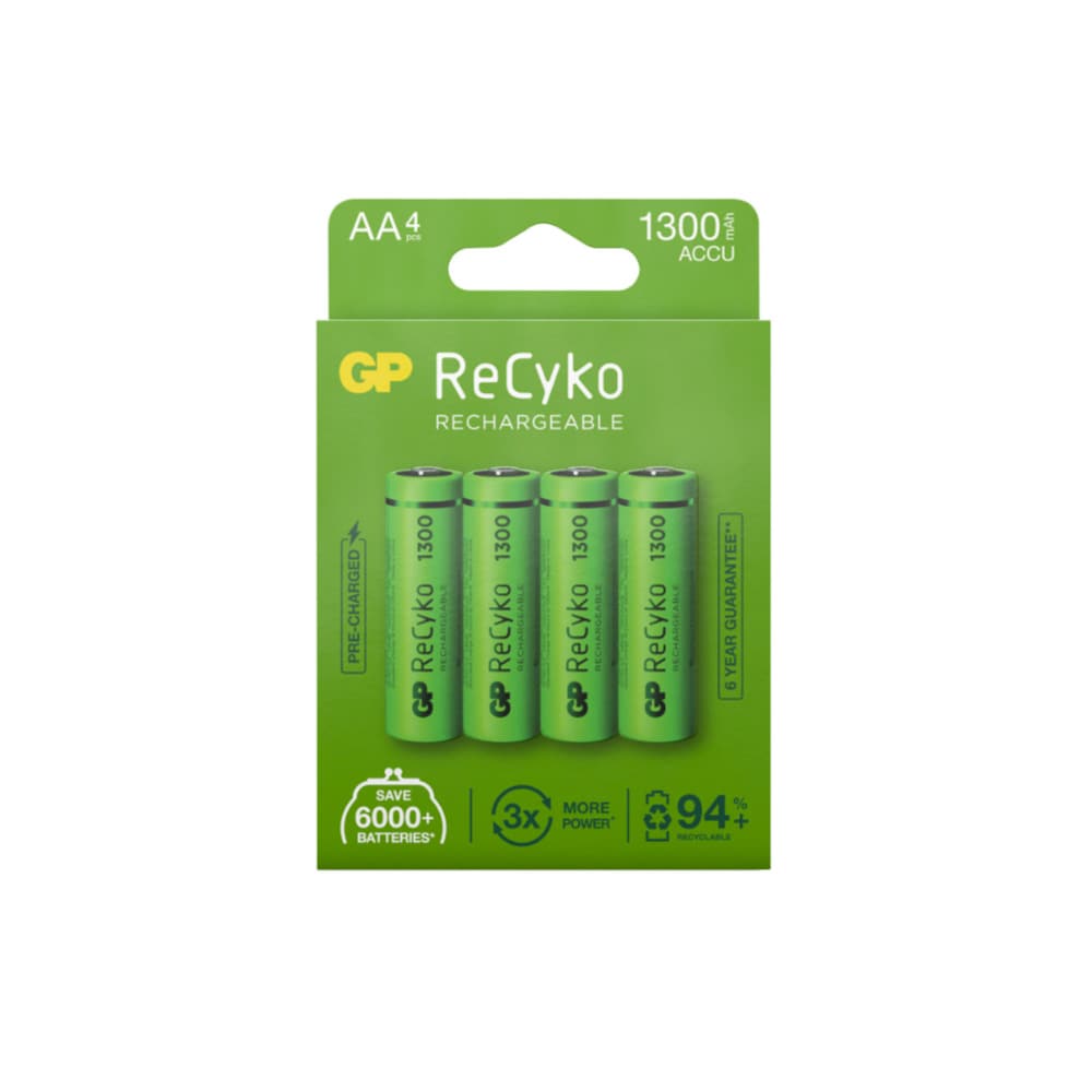 GP ReCyko oppladbart AA-batteri NiMH 1300mAh 4-pk
