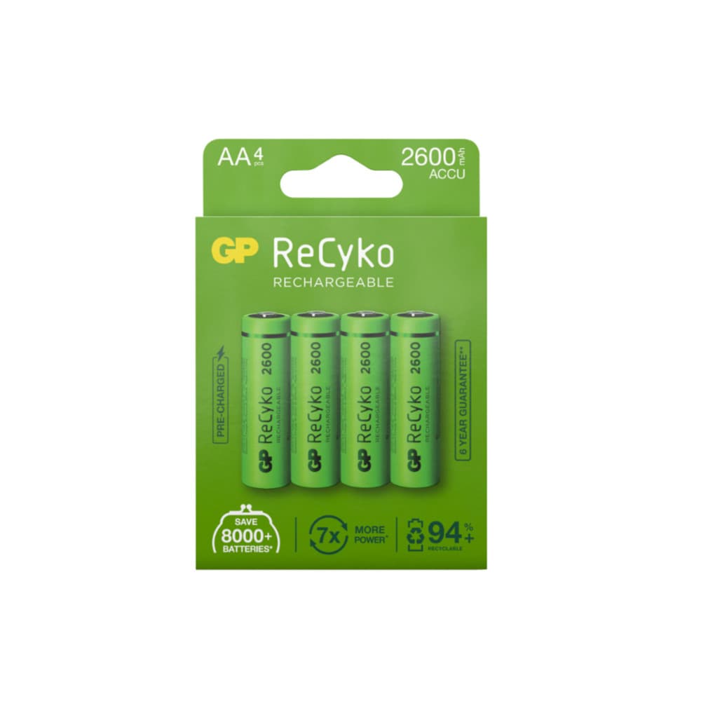 GP ReCyko oppladbart AA-batteri NiMH 2600mAh 4-pk