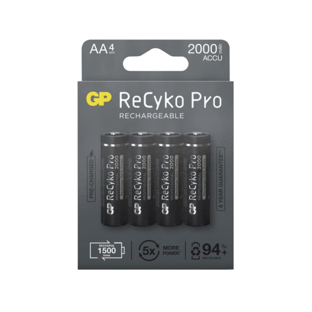 GP ReCyko Professional AA-batteri NiMH 2000mAh 4-pakning