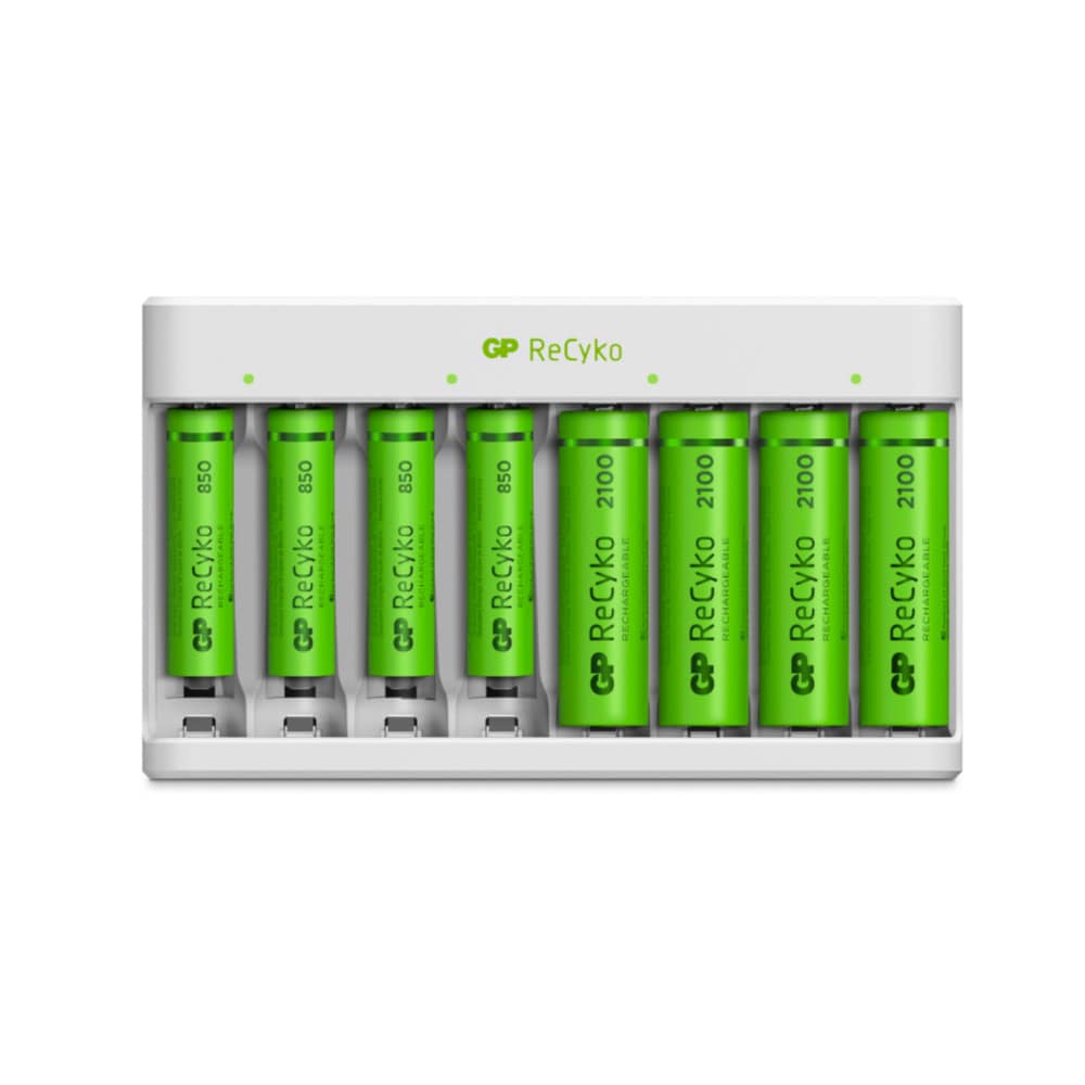 GP ReCyko Econ batterilader med 4xAA + 4xAAA