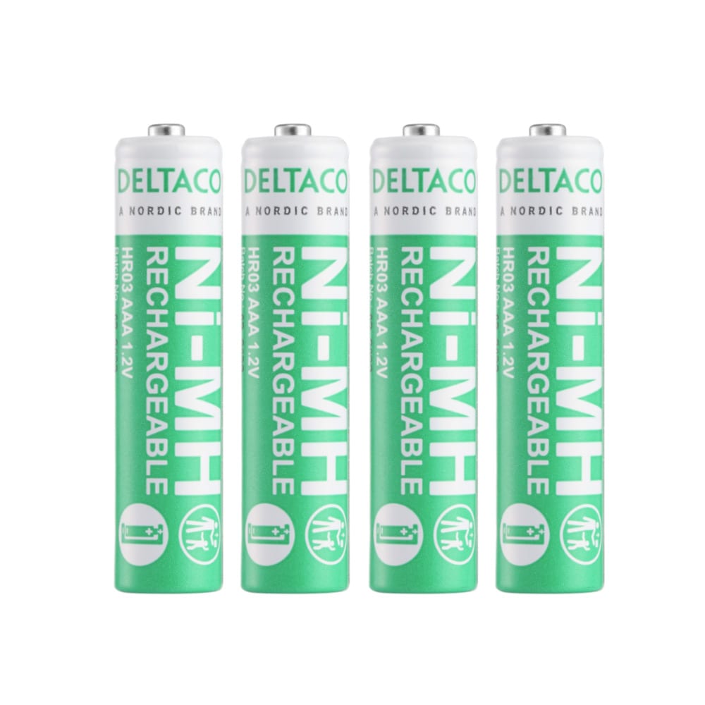 Deltaco oppladbare batterier AAA 750mAh 4-pakning