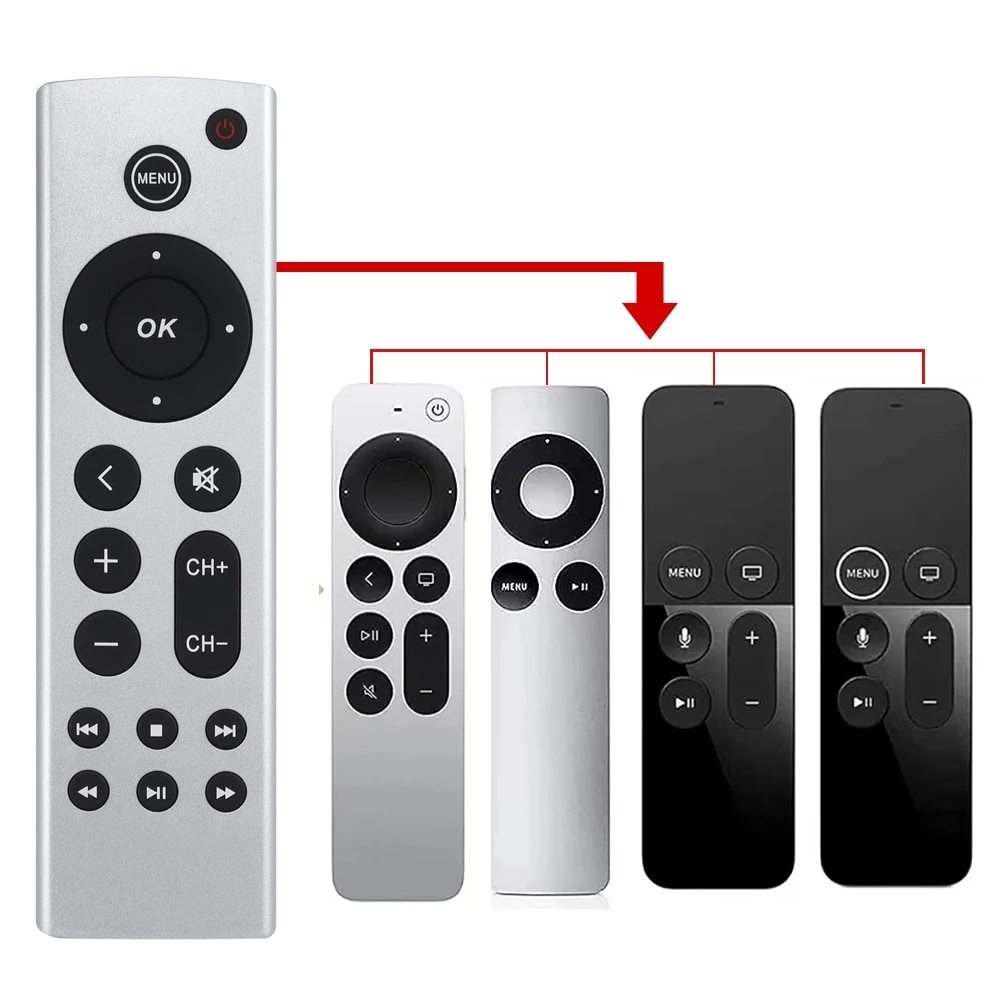 Fjernkontroll for Apple TV 4K/HD A2169 A1842 A1625 uten stemmestyring - Sølv