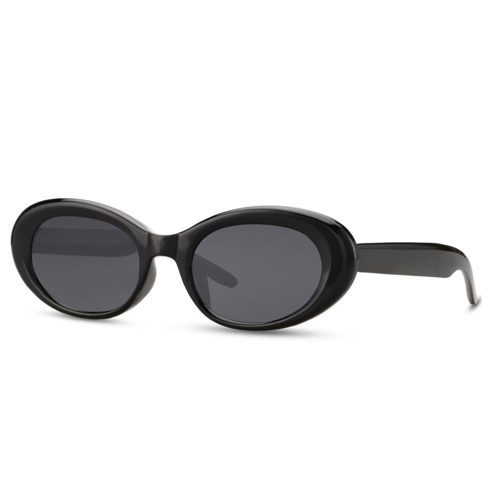 Ovale solbriller - svart med svart glass