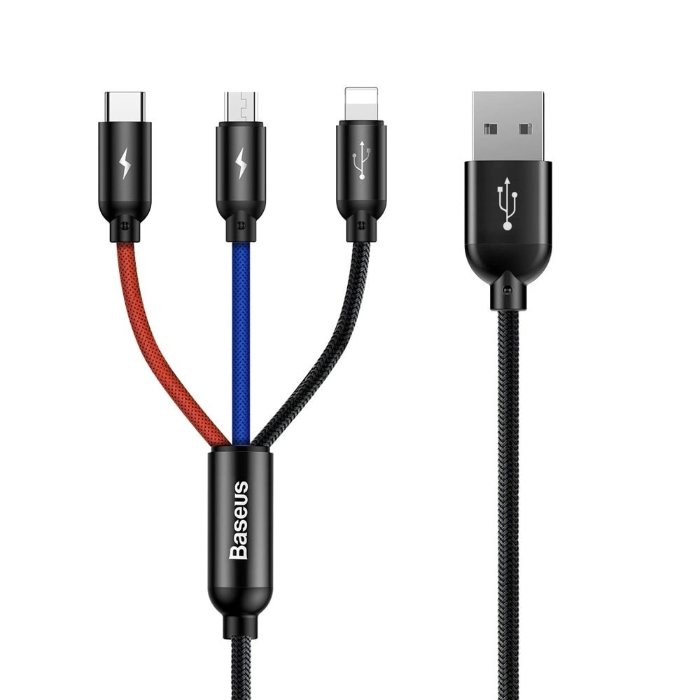 Baseus 3in1 USB-kabel 3,5A - USB til USB-C, MicroUSB og Lightning 1,2 m