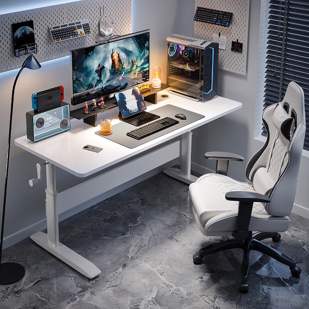 Ergonomisk, høydejusterbart skrivebord 140 cm - hvit