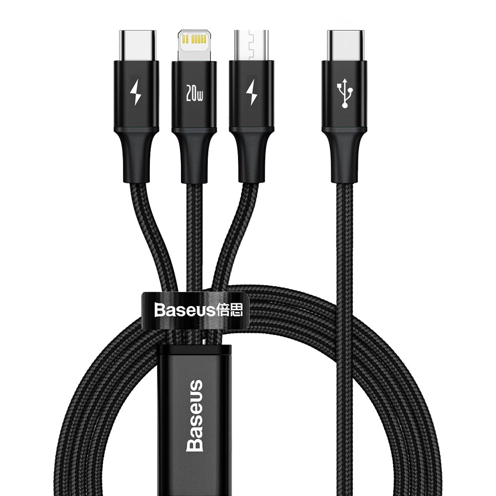 3-i-1 USB-kabel USB-C til microUSB / Lightning / USB-C 20W PD 1,5 m
