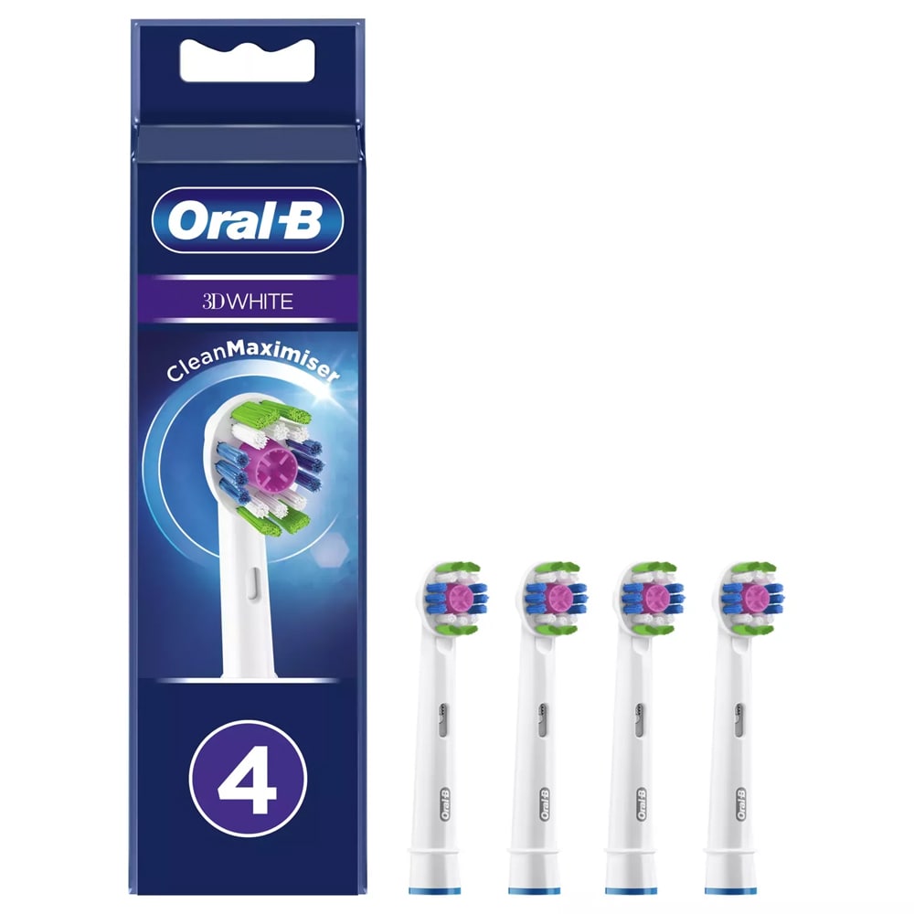 Oral-B 3D White tannbørstehoder med poleringskopp og CleanMaximiser-teknologi EB18-4