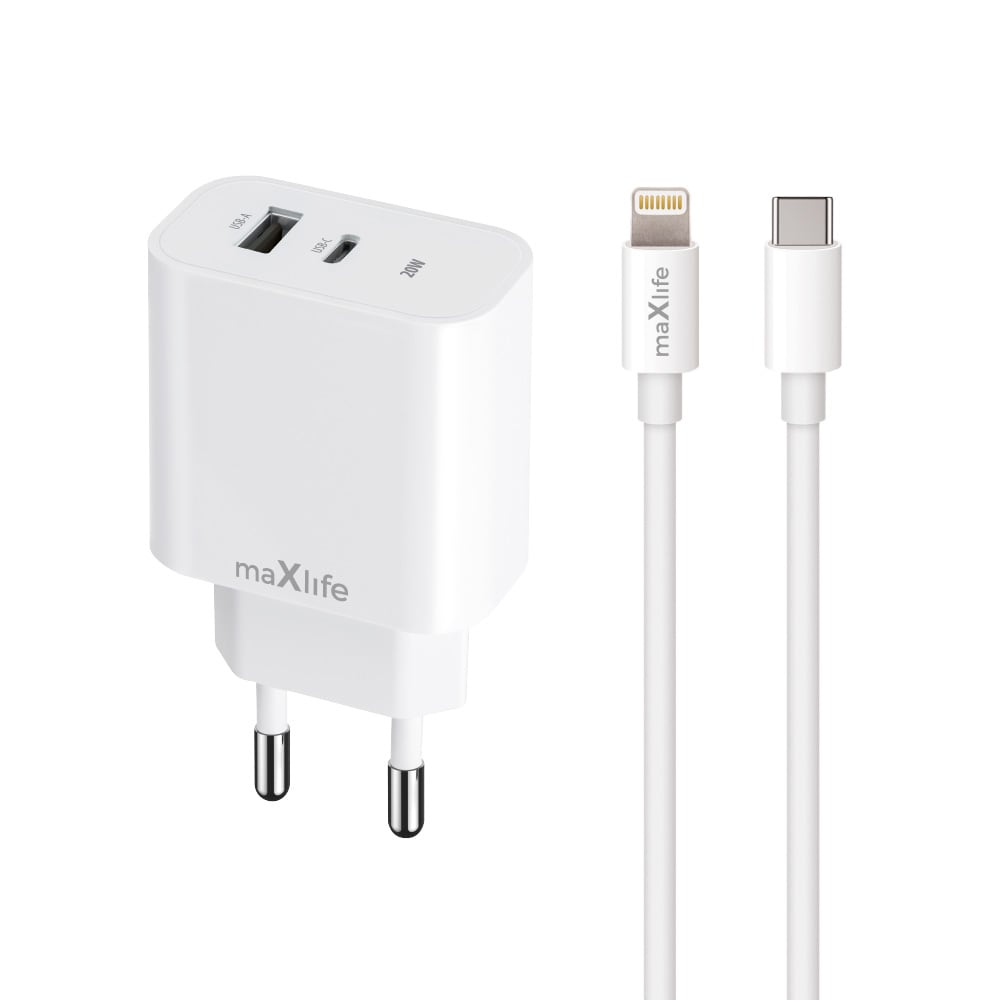 USB-lader PD QC 20W med USB og USB-C + lynkabel