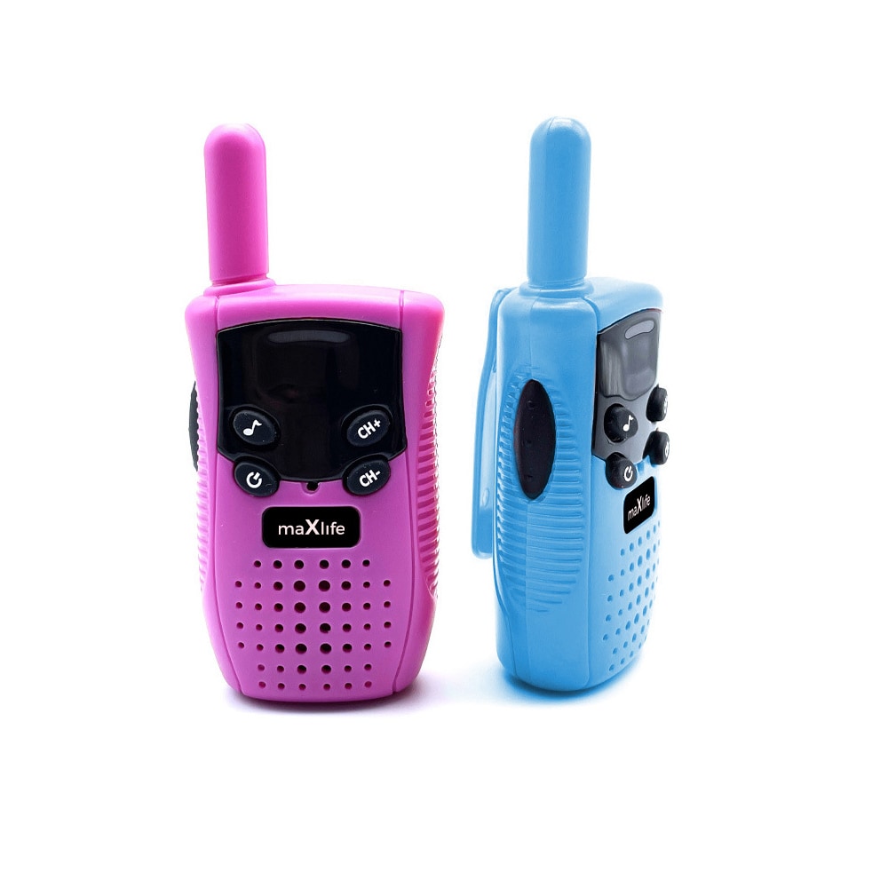 Walkie Talkie-sett med 3 kanaler og bakgrunnsbelyst LCD-skjerm - blå og rosa