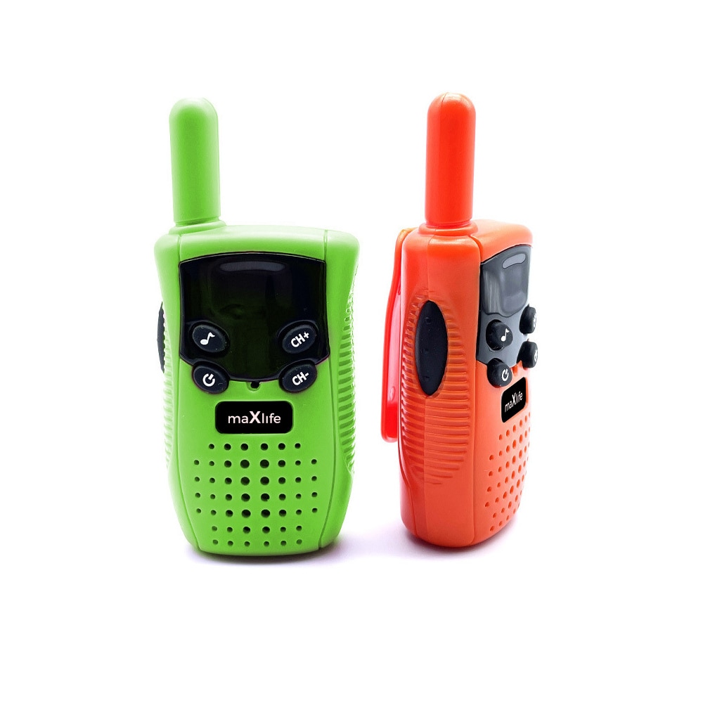 Walkie Talkie-sett med 3 kanaler og bakgrunnsbelyst LCD-skjerm - oransje og grønn