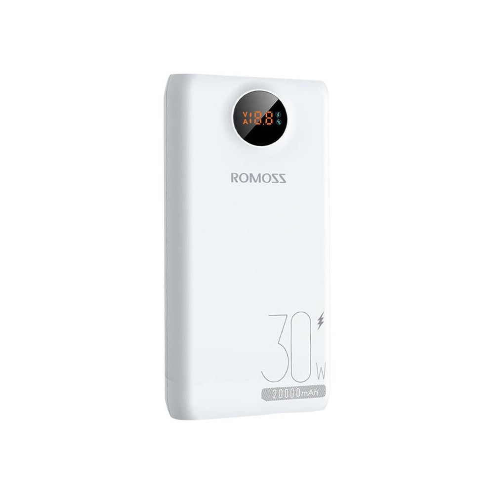 Romoss Pro Powerbank 20000 mAh med PD 30 W og LED-display - Hvit