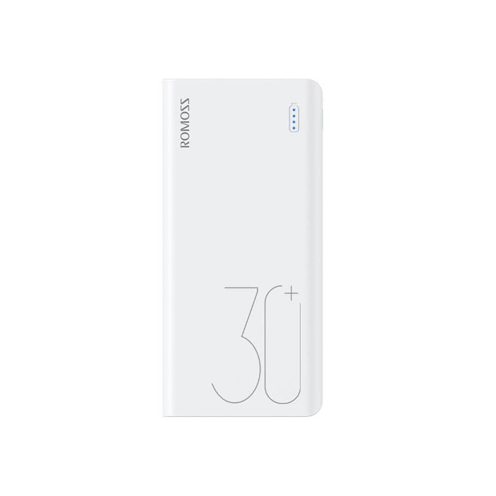 Romoss Sense Powerbank 30000 mAh med hurtiglading og LED-indikatorer - Hvit