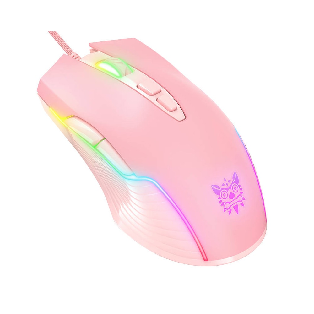 Onikuma CW905 spillmus med 6 DPI-nivåer og RGB-belysning - rosa