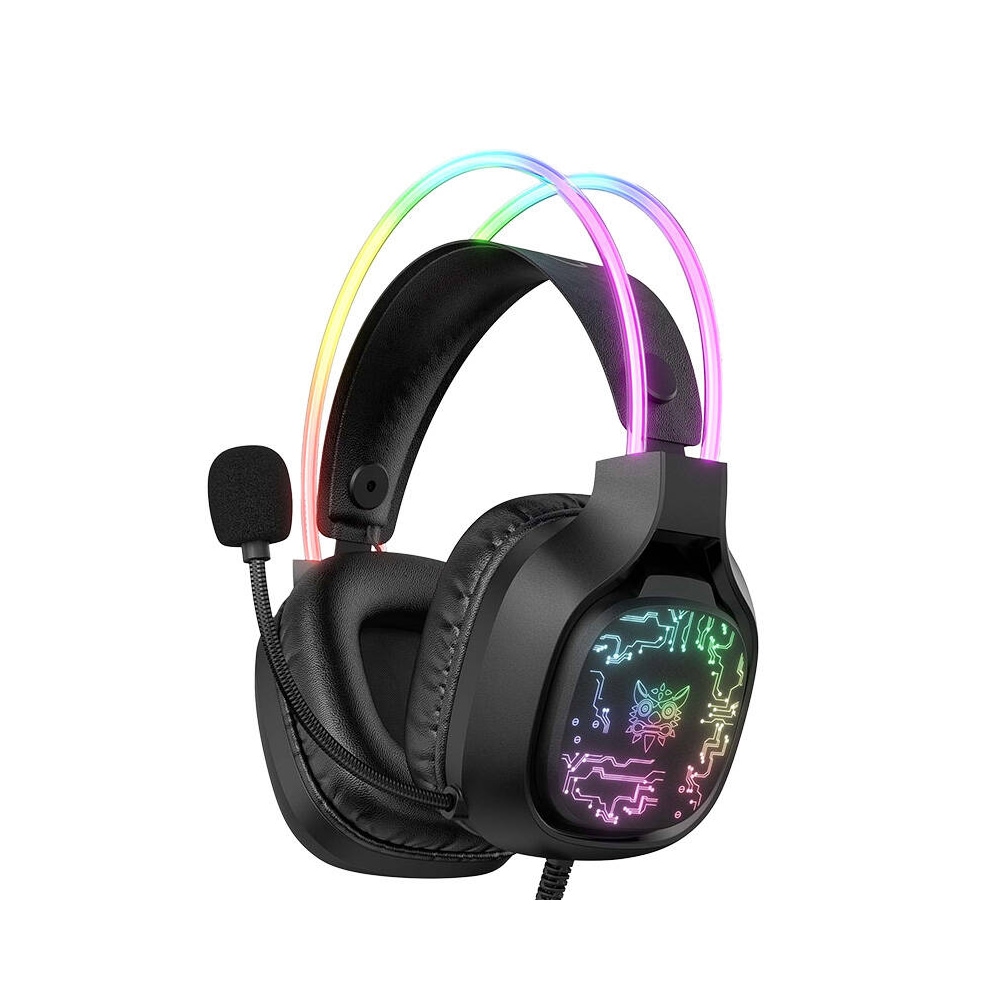 Onikuma X22 gaminghodesett med 50 mm drivere og RGB-belysning - Svart