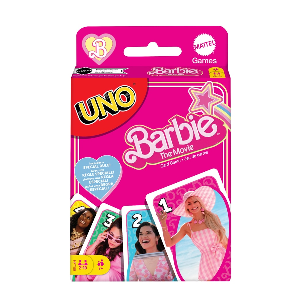 Uno med Barbie the Movie-inspirerte motiver