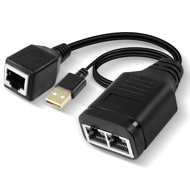 Ethernet-splitter med USB 1xHunn til 2xHunn