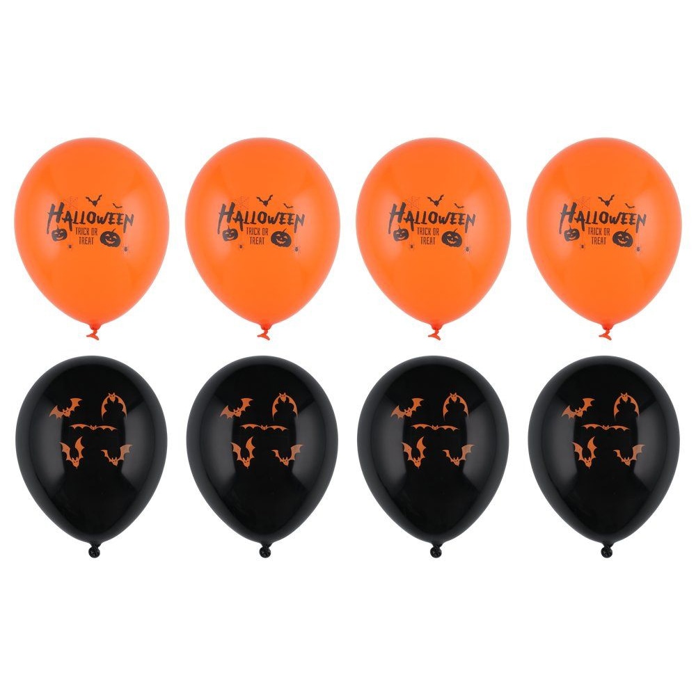 Halloween-ballonger 30 cm 8-pakning med flaggermus- og tekstmotiv