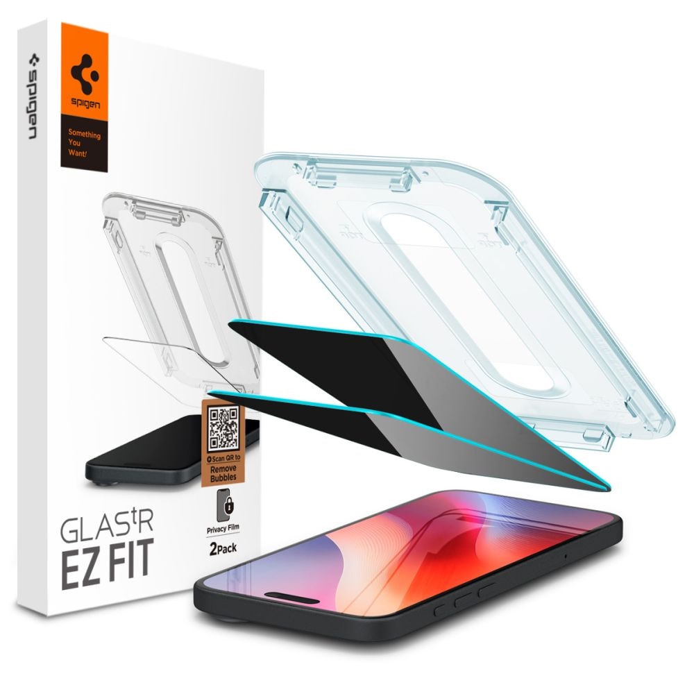 Spigen Glas.Tr Ez Fit skjermbeskytter for personvern for iPhone 16 Pro 2-pakning