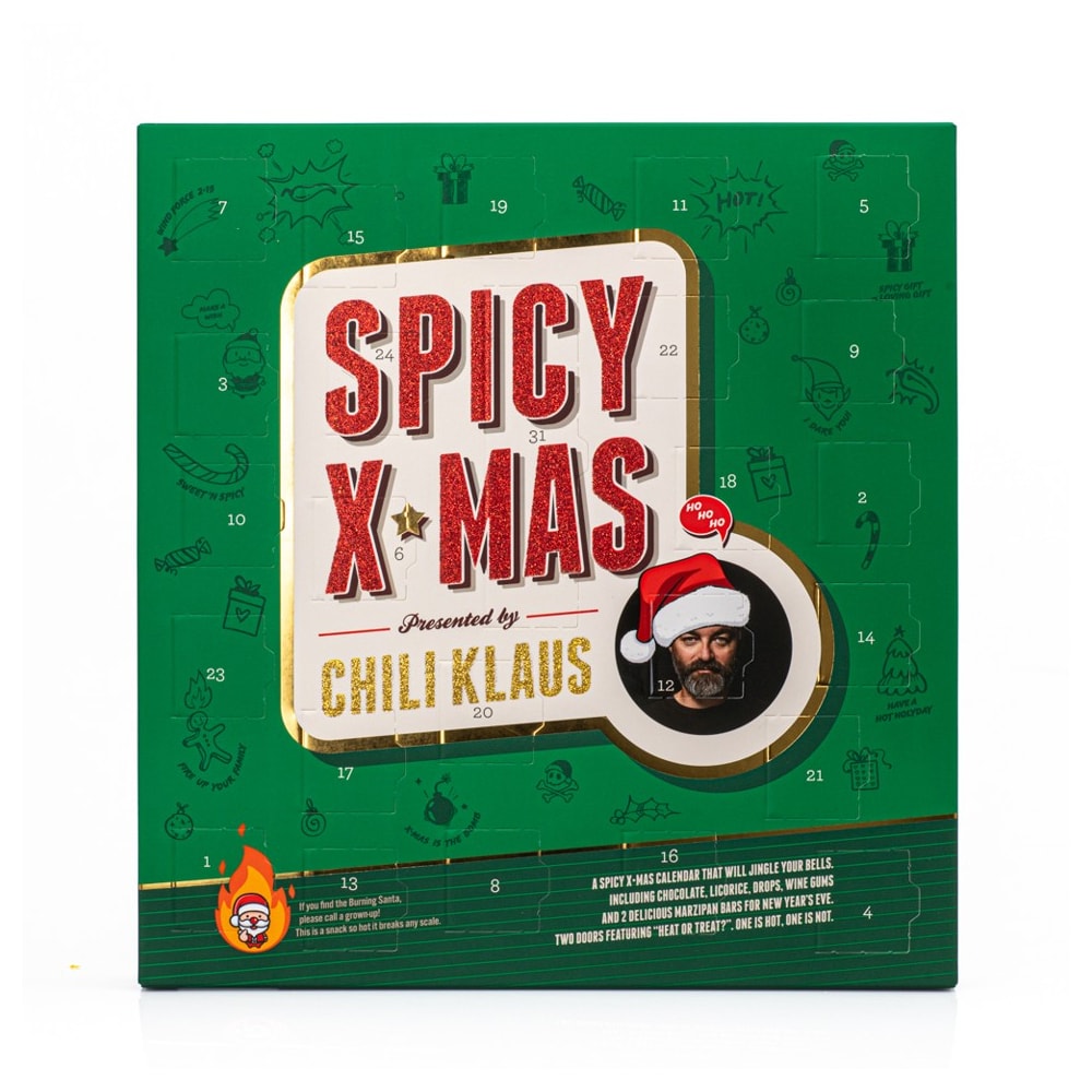 Chilli Klaus Krydret julekalender med chili-godteri og delikatesser