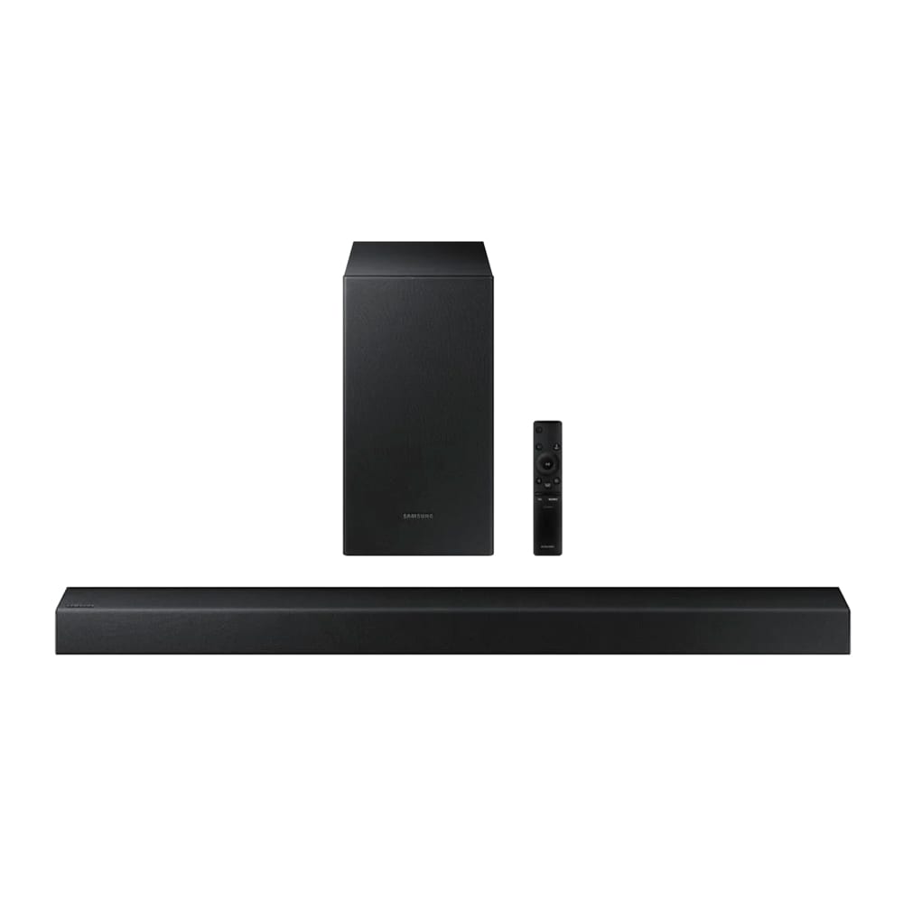 Samsung 2.1 lydplanke HW-T420 med kraftig lydkvalitet og kablet subwoofer