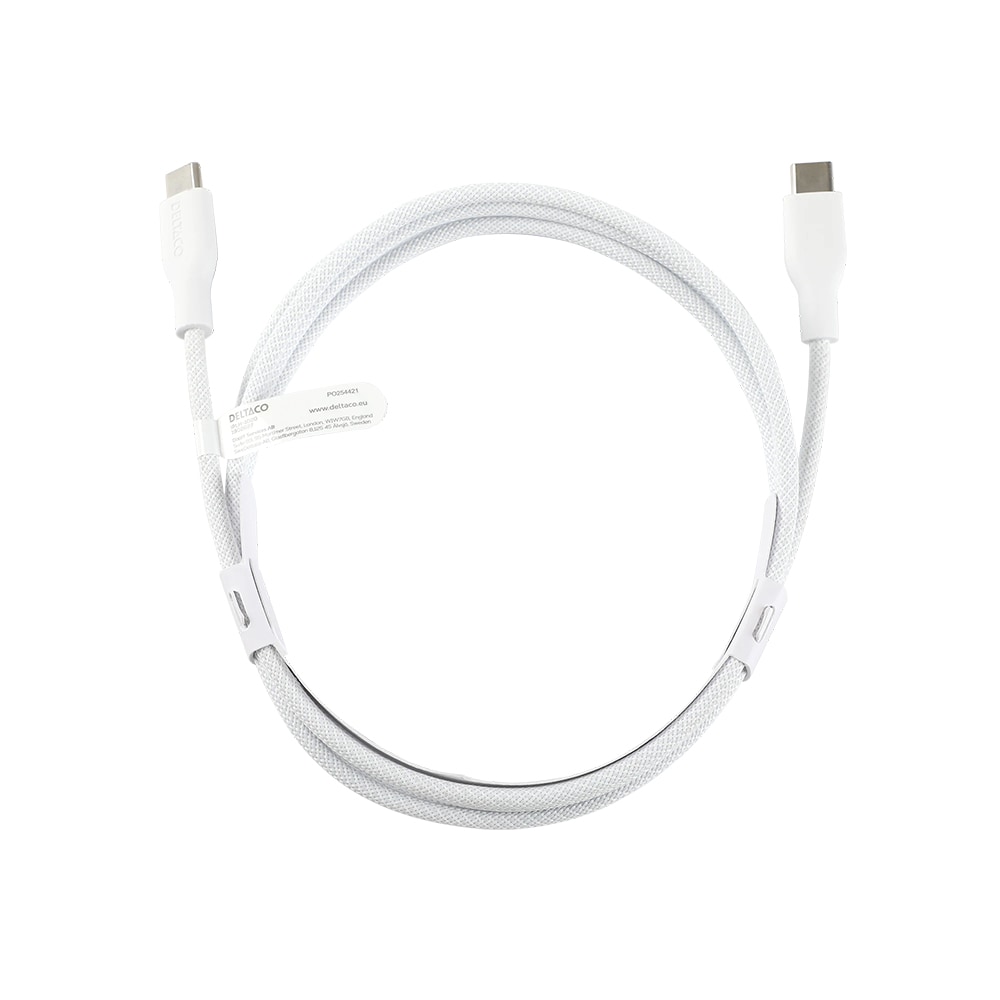 Deltaco USB-C-kabel 60W 2m - Hvit