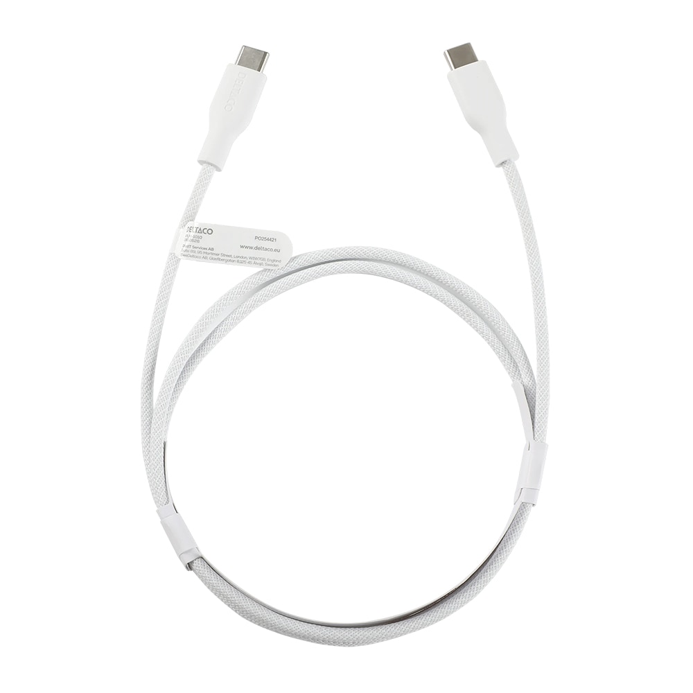 Deltaco USB-C-kabel 60W 1m - Hvit