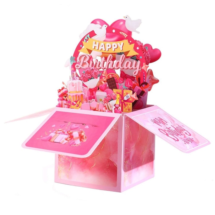 Fargerik 3D Happy Birthday-eske med popup-funksjon - Rosa