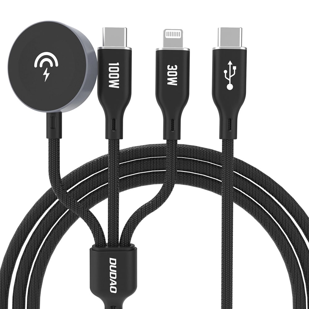 Dudao 3-i-1 USB-kabel med Apple Klokklader, USB-C og Lightning