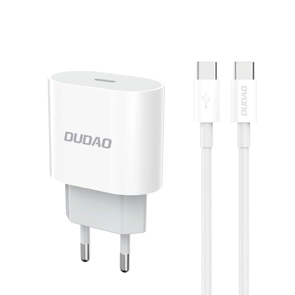 Dudao USB-C-lader med PD 20W og USB-C-kabel for rask og sikker lading