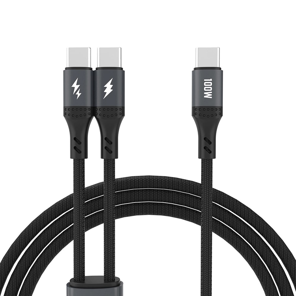 Dudao 2in1 USB-C-kabel 100W 1xUSB-C til 2xUSB-C 1,2 m - Svart