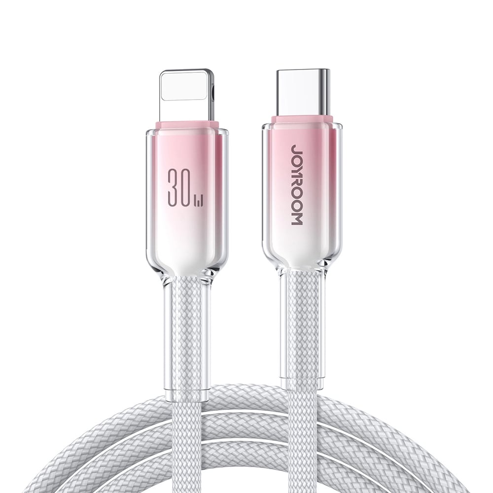 Joyroom Crystal-Clear USB-kabel 30W USB-C til Lightning 1,2 m - hvit