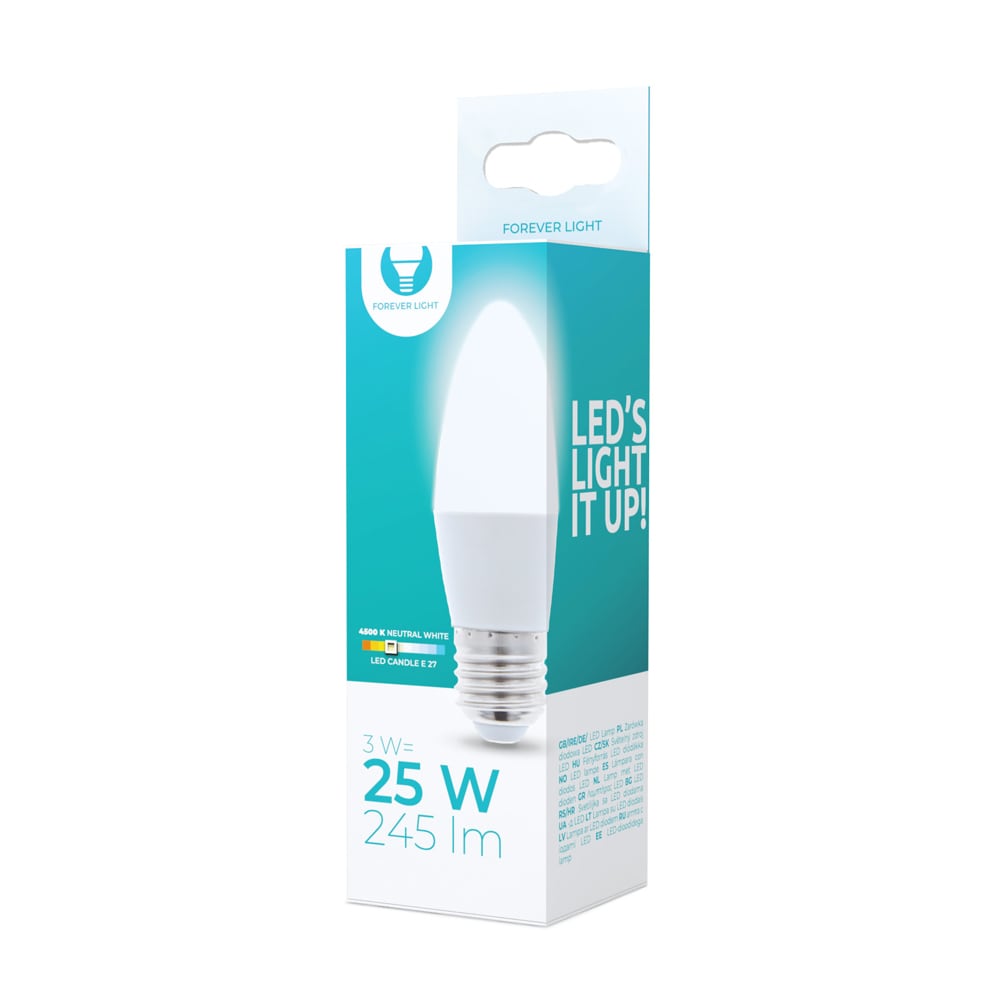 LED-Pære E27 C37 3W 230V 4500K 245lm